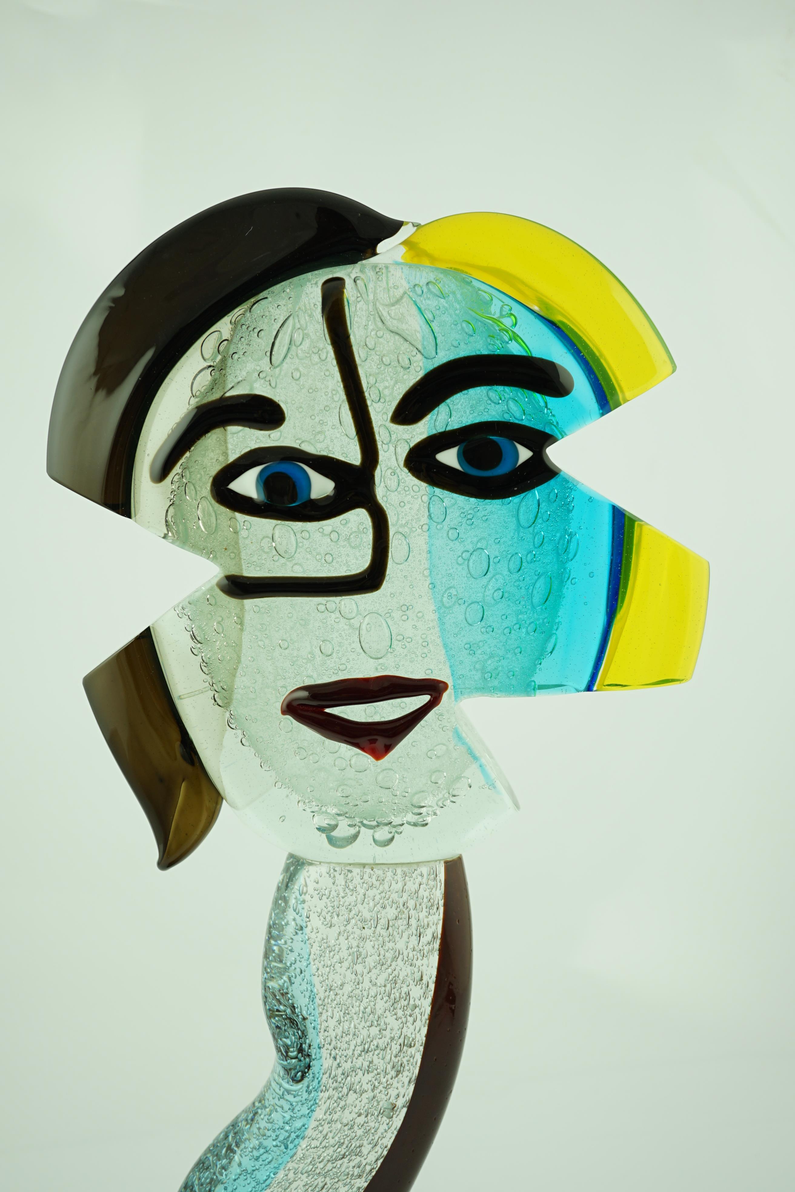 After Alessandro Barbaro, a Murano glass Cubist style head of a woman